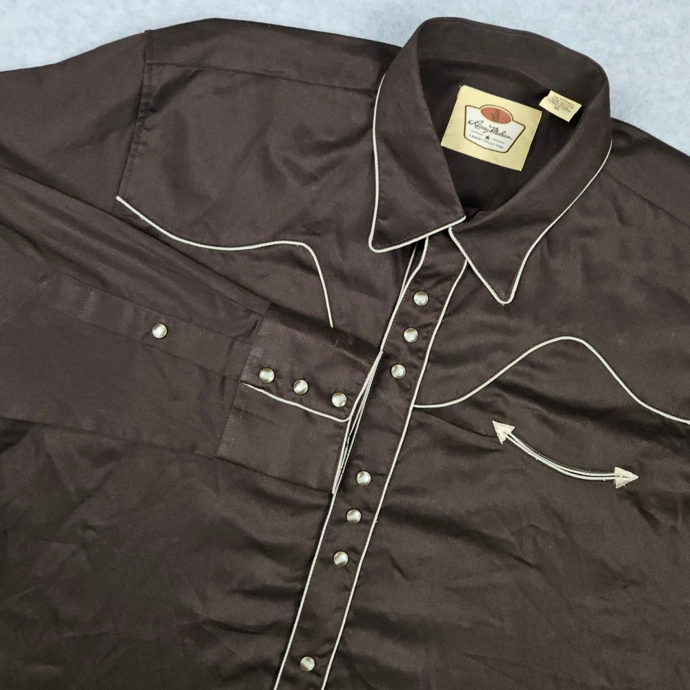 Larry Mahan (Men's XL) Brown Western Pearl Snap Shirt Cowboy Arrow Pockets Yoke
